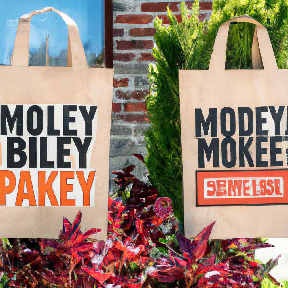 Reusable grocery tote bags at a local market storefront